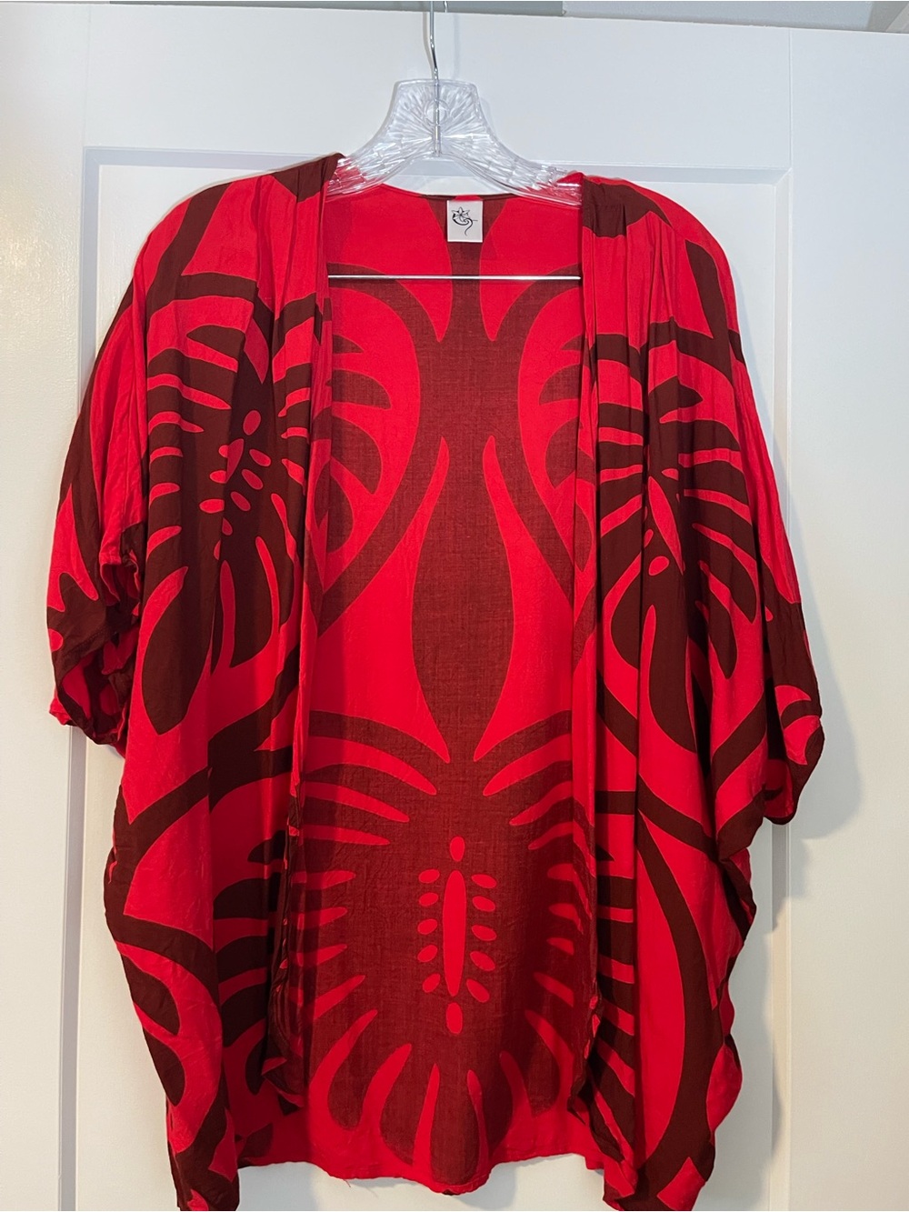 Women’s Red Floral Open-Front Kimono by
